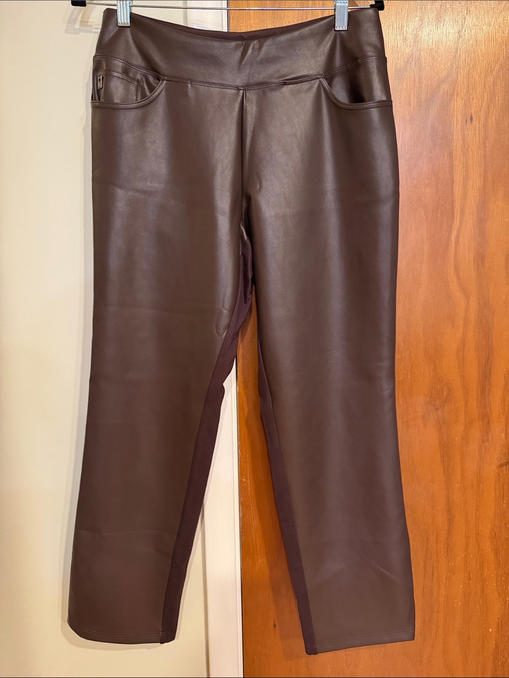Belle Brown Faux Leather and Ponte Pull-On Pants